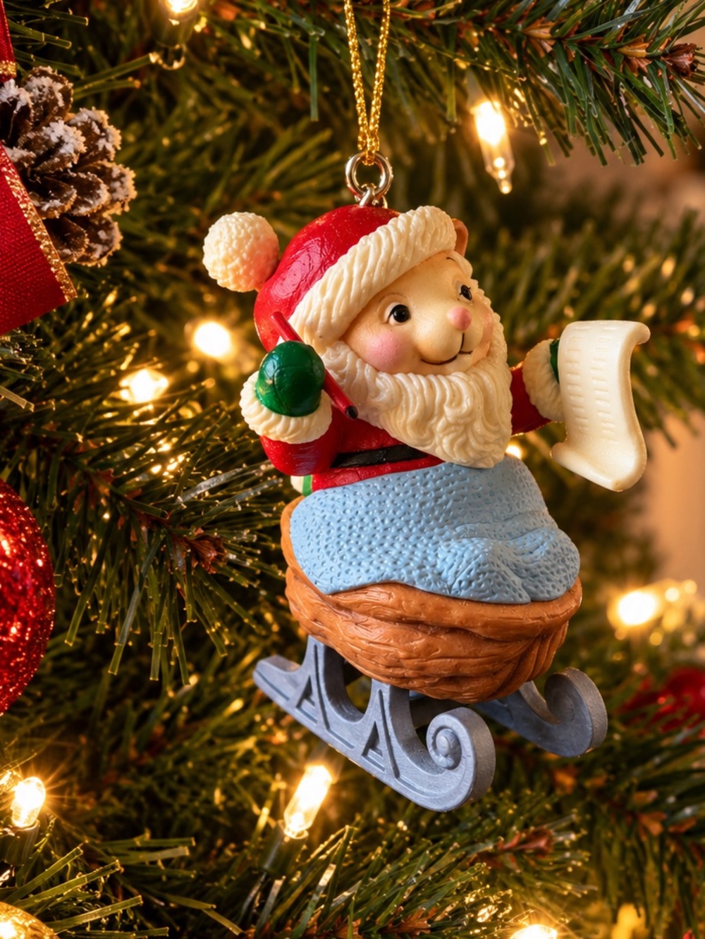 Avon Christmas Ornament 1983 Melvin P Merry Mouse Nut Shell Sled Box Vintage